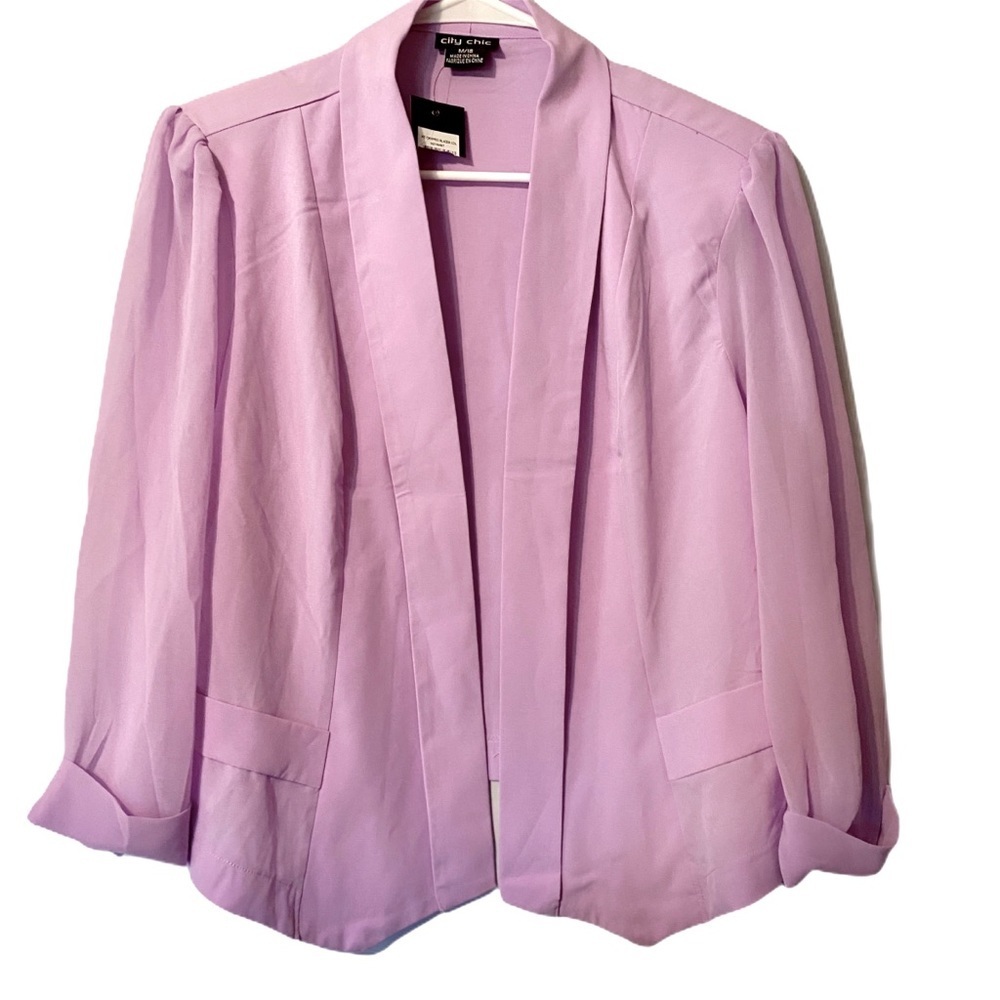 City Chic Lilac Cropped Blazer Jacket Open Front Office Chic Plus Size M 18